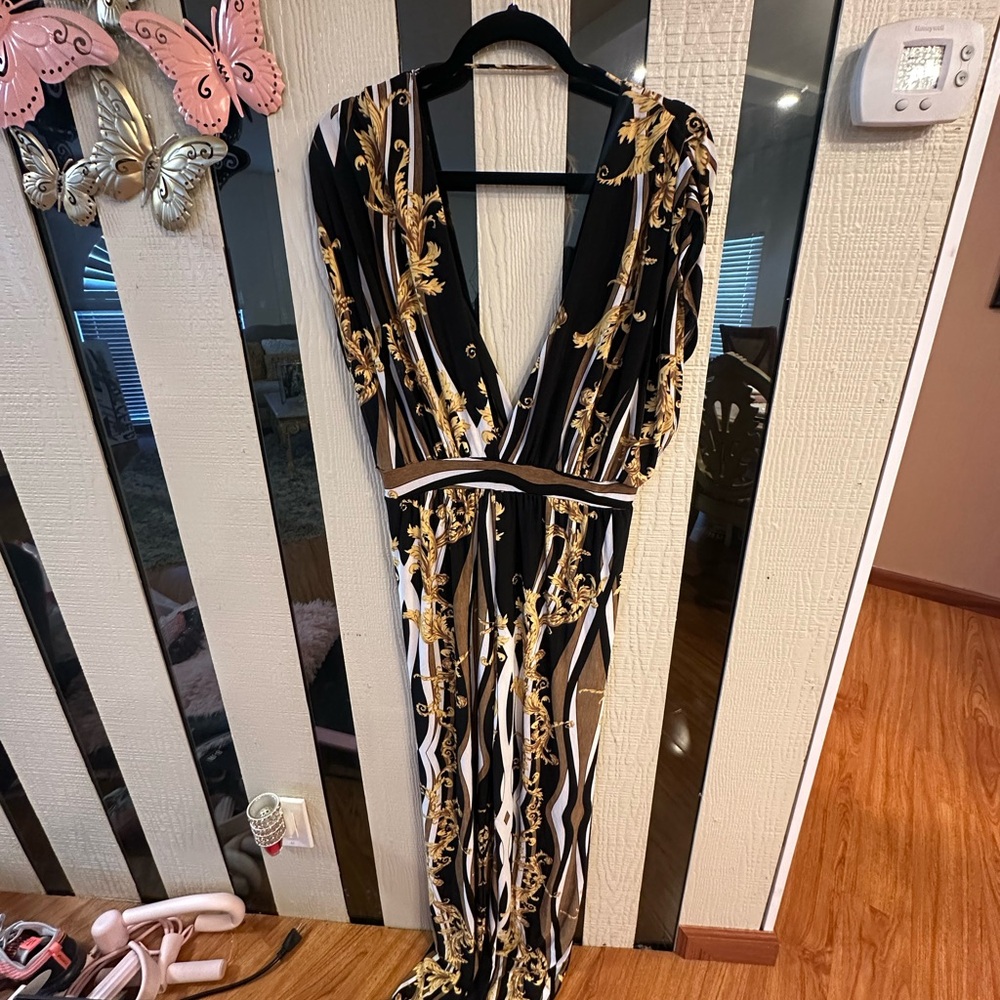 Fashion Nova Black and Gold Jumpsuit